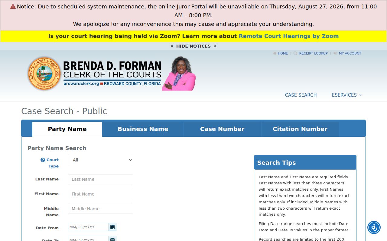 Broward Clerk Public Case Search used for a Pembroke Pines name lookup