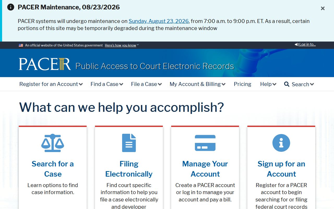 Pembroke Pines resident lookup through the PACER federal case service