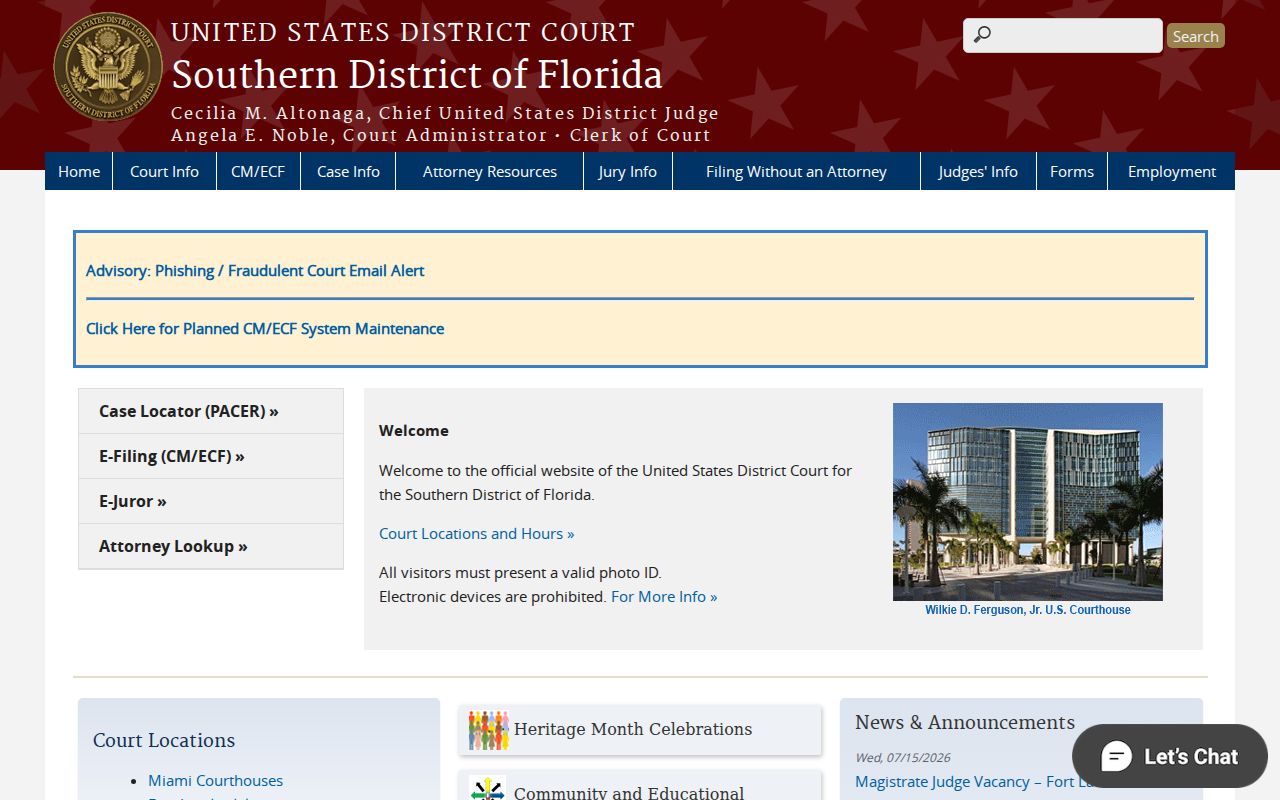 Pembroke Pines resident lookup using the Southern District of Florida court